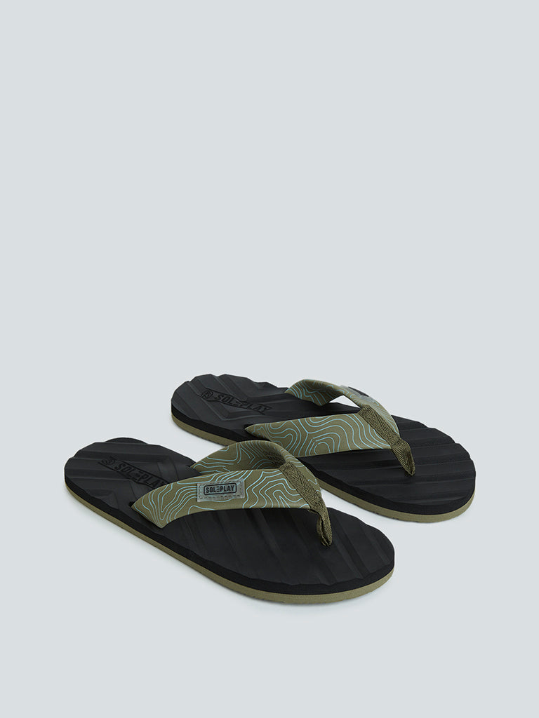 SOLEPLAY Olive Printed Flip-Flops